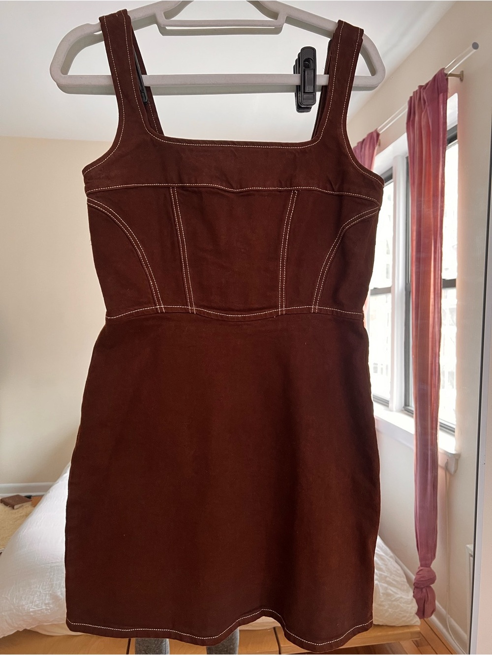Reformation Davies brown denim bustier dress